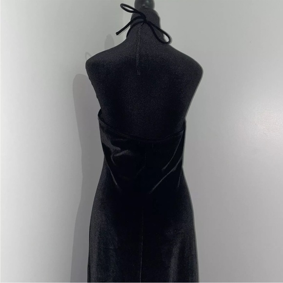 Reformation- Black Nyla Velvet Halter Dress Backless Thigh High Slit Size Large - Picture 13 of 15